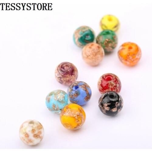 10pcs Transparent Round Lampwork Beads Golden Sands Crystal Glass Beads For Jewelry Making Bracelet Handmade DIY Accessories