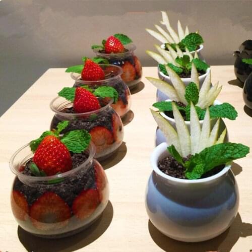 20pcs Net red round yogurt pudding dessert cups 180ml cute ice cream plastic cup diy favors cake mousse pastry cups with lids