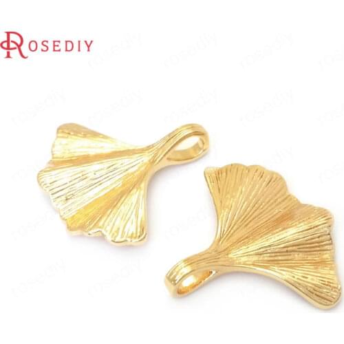 37630)6PCS 19x21MM 24K Gold Color Brass Ginkgo Leaves Charms Pendants Jewelry Making Supplies Diy Findings Accessories