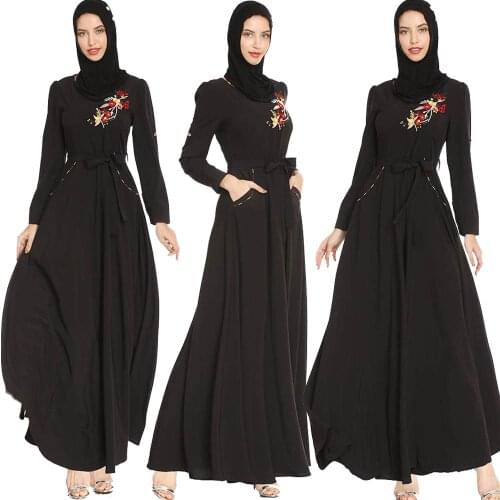 Arab Jilbab Abaya Muslim Embroidery Long Dress Women Caftan Ramadan Turkish Elbise Long Sleeve Moroccan Islamic Maxi Robe Gown