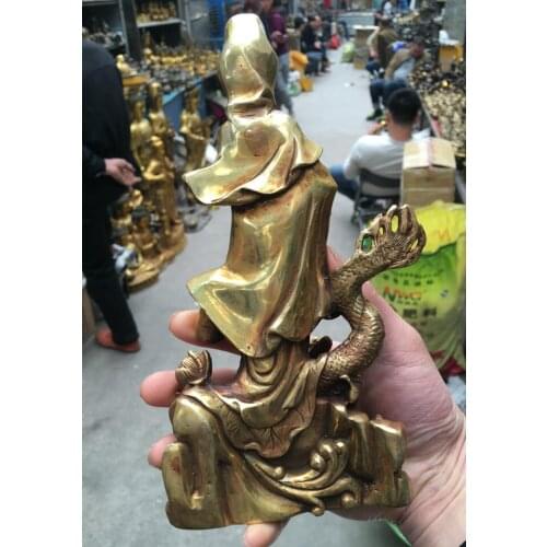 Free Shipping 22cm Royal Chinese Bronze Gilt Dragon Kwan-Yin Quan Yin Guan Yin Goddess Statue 0709