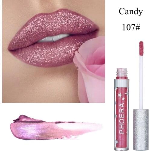 PHOERA Glitter Lip Gloss Liquid Shimmer Matte Lipstick Waterproof Metallic Glitter-Charming Lipgloss Lips Beauty Makeup TSLM2