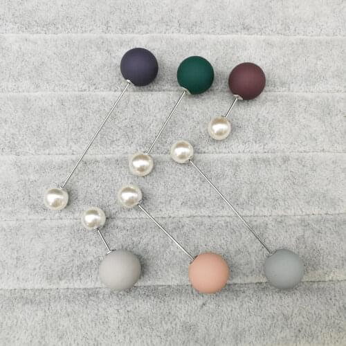 Black White Double Simulated Pearl Brooch Pins for Women Stick Scarf Lapel Pin Sweater Jewelry Fashion Clothing Accessories
