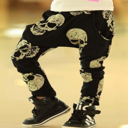 CP165-1Hot sale size cotton children harem pants for baby girls trousers boys clothes black skull kids child spring autumn