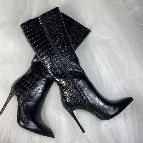 Autumn Winter High Quality Cow leather High heeled Pointed toe tall boots Fashion womens combat boots BY826