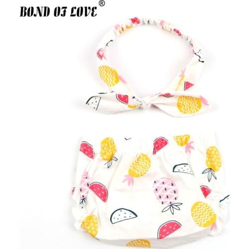 Baby shorts & Headband set Baby Boy Girl bloomers Cotton Fruits Pattern Diaper Cover Toddler Cotton baby Clothes