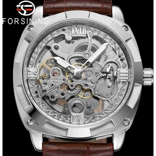 FORSINING Automatic Mechanical Men Wristwatch Military Sport Skeleton Male Clock Top Brand Luxury Stainless Steel Man Watch 8157