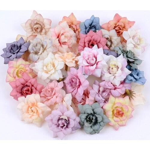 10Pcs 4.5cm Artificial Flower Silk Rose Flower Head For Wedding Home Decoration Christmas Wreath Scrapbook Gift Box Craft Flower