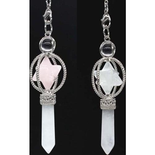 KFT Natural Merkaba Reiki Healing Crystal Dowsing Pendulum Necklaces for Divination Balancing Pointed Hexagon Pendant Pendulum