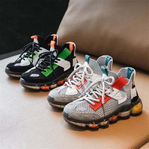 Boy Sports Shoes Air Cushion Kids Running Sneakers Breathable Mesh Non-slip Casual Shoes Lace Up Girls Sneakers Tenis Infantil