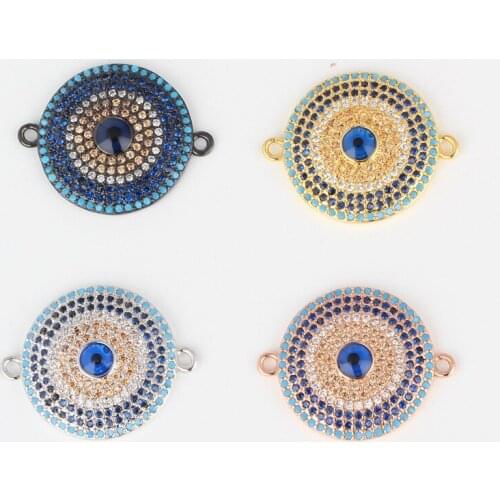 Charms Round Connector Pave Navy Blue Champagne Clear CZ Cubic Zirconia with 2 Loops For Diy Jewelry Making for Choker Necklace