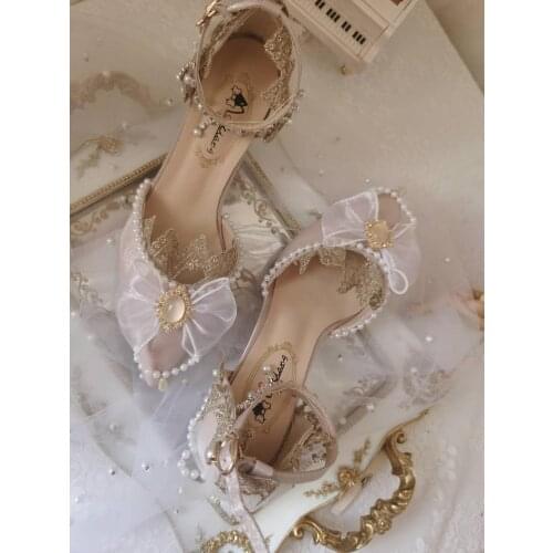 Lolita vintage french palace gorgeous tea party high heel 5-8cm kawaii girl princess kawaii shoes pointed retro lace bowknot cos
