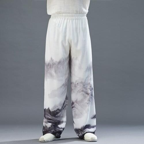 Men Casual Pant Chinese Traditional Quickly Dry Wide Leg Loose Sport Pant Jogger Workout Gym Running Tai Chi Pant Sportswear