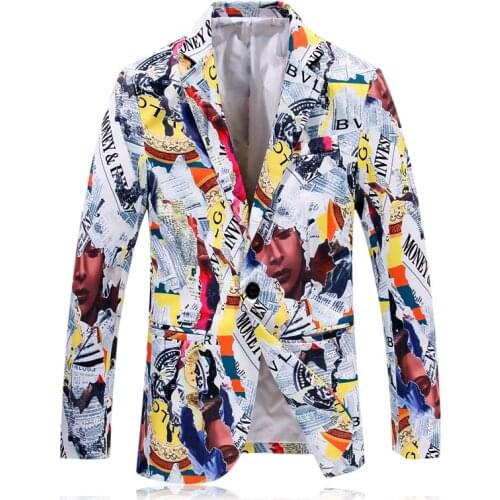 2019 Spring Mens Quality Letter Pattern Print Jacket Blazers Mens Leisure Lapel Fashion Suits Single Button Classic Blazer