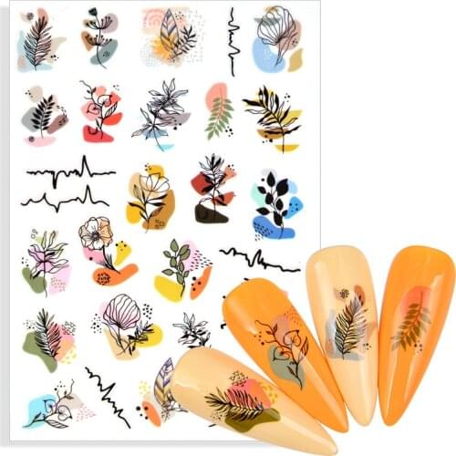 Abstract Geometric Flower 3D Image Nail Sticker Spring Floral Leaves Adhesive Transfer Decals Slider DIY Nail Art Decoration