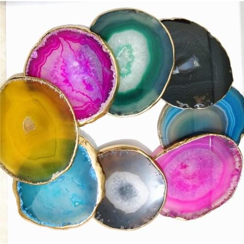 Natural Agate Slice Gold Plated Coaster Gilded Edge Stone Decoration Cup Holder