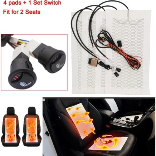Car Seat Heater Universal 12V Carbon Fiber Heat Pads 3 Level Heated Round Switch Kit Fit 2 Seats Winter Warmer Seat Cover