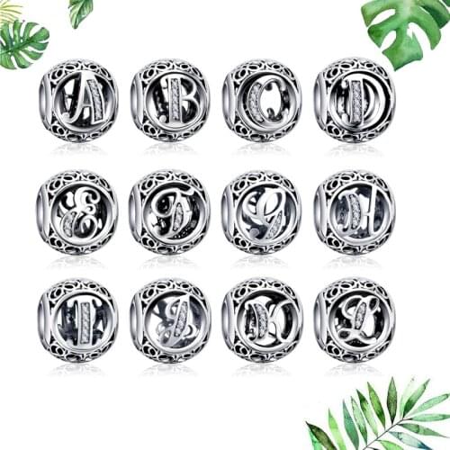 925 Sterling Silver A-Z Letter Mosaic zircon Fit Original Charm Bracelets Bangles jewelry making supplies ICNWAY