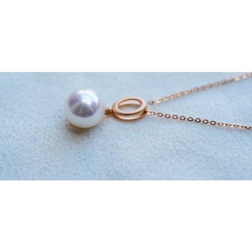 J320 Solid 18k Gold Nature 9.5mm Japan Origin Akoya Pearl Pendants Necklaces for Women Fine Birthday Presents
