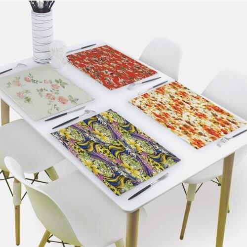 Plant Style Placemat for Dining Table Flower Print Drink Coaster 32x42cm Rectangle Coasters Tableware Mat Kitchen Decoration