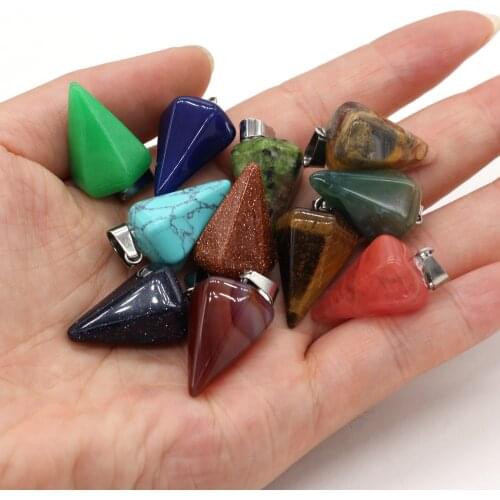 Natural Stone Pendant Rose Quartzs Picture Stone Polygonal Cone Shape Pendants For DIY Jewelry Best Birthday Gift Size 15x25mm