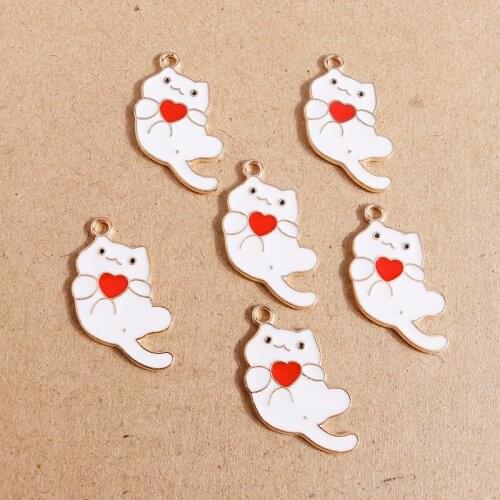 10pcs 17*29mm Love Heart Charms Cartoon Alloy Animal Cat Charms Pendant for DIY Necklaces Earrings Jewelry Making Accessories