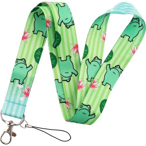 PF551 Dongmanli Funny Cute Frog Print Keychain Ribbon Lanyards for Keys ID Card Phone Straps Hanging Rope Lariat Badge Holder