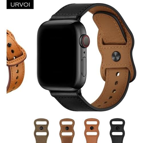 URVOI band for Apple Watch series 6 5 4 3 2 SE sport band Genuine Swift leather Handmade strap for iWatch wrist double holes pin