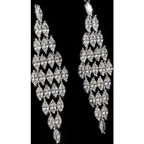 Luxury Chandelier Style Full Marquise Stones Tassel Long Rhombus Shaped Drop Earrings Geometrical Affairs Event Gala Jewelry