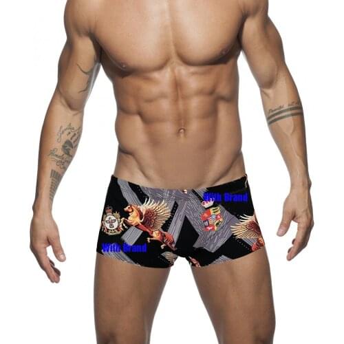 New Men Retro Boxer Shorts Low Waist Fashion Tethered Swimming Trunks European American Sexy Hot Beachwear Summer Surfing Sports