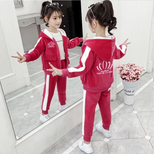 Girls Childrens Winter Thick Velvet Warm Clothing Set 2Pcs Kids New Casual Tracksuit Childrens Sportswear Suit 4-13 Years