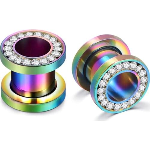 Stainless Steel Rhinestone Crystal Ear Tunnel Plugs Ear Gauges Expanders Piercing Jewelry Zircon 4-10m 2g 4g 6g 0g 00g