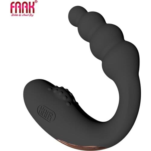 FAAK U Shape double head shaking vibrator silicone beads butt plug couple sex toys male prostate massager clit stimulate
