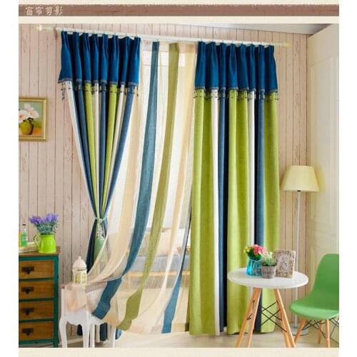 High-grade chenille stripe cotton blends Mediterranean-style garden terrace living room curtains