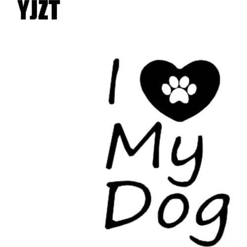 YJZT 10.2CM*15.2CM I LOVE MY DOG PAW PRINT DECAL CAR VINYL STIKER Black/Silver C10-00238