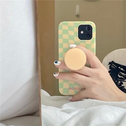 Yellow-green Checkerboard Lattice Bracket for IPhone 12/11pro Max Phone Case for 8plus/XR Bring Support Soft Case Anti-fall