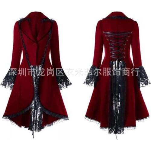 2020 New Women Tailcoat Long Jacket Lace Lapel Long Sleeves Solid Color Personality Simplicity Versatile Comfortable Loose Coat