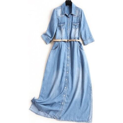 2021 Autumn Long Dress Women Fashion Design Jean Single Breasted High Street with Belt Fashion Elegant Dresses