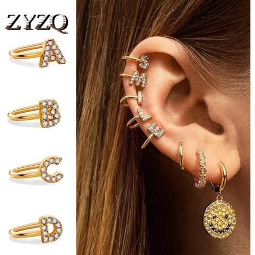 ZYZQ 26 English Alphabet Stud Ear Earrings For Women French Ear Bone Clips Sweet Temperament U-shaped Without Pierced Ear Clips