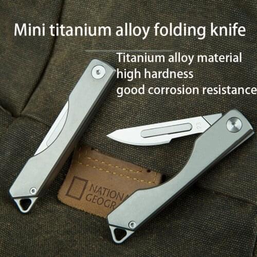 1pcs Mini Titanium Alloy Folding Knife Scalpel Utility Knife Survival EDC Carving Pocket Knives + 10pcs Blade