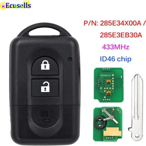2 Button 433MHz ID46 Chip Flip Remote Car Key Fob for Nissan Juke Navara Micra Xtrail Qashqai Pathfinder 285E34X00A / 285E3EB30A