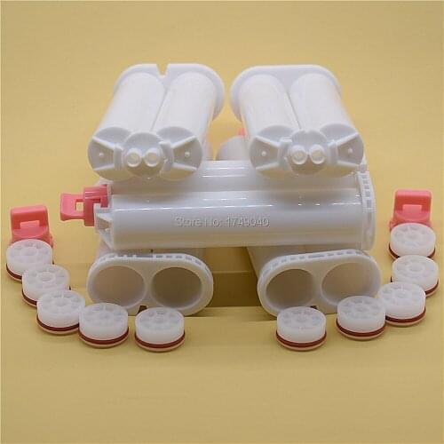 5pc AB Glue Tube 50ml 1:1 Empty Double-Barrel Cartridge with Sealing Pistons Set for Round Type Back 50ml Glue Guns Caulking Gun
