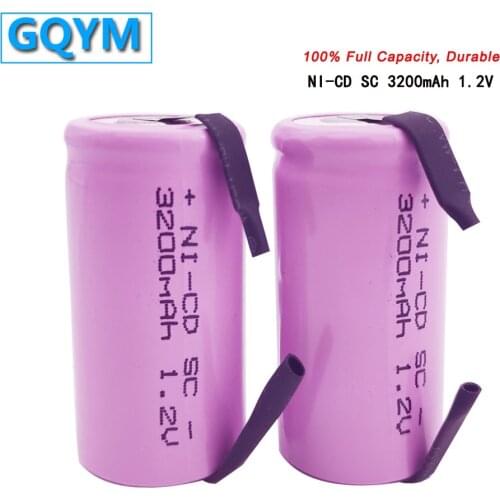 8PCS SC 1.2V 3200MAH Rechargeable Battery SC Sub C Ni-cd Cell with Welding Tabs for Electric Drill Screwdriver