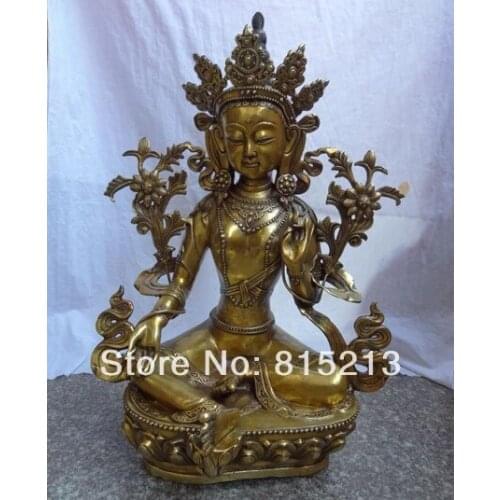 Bi00648 24" Tibet Tibetan Bronze Gilt Buddhism GuanYin Goddess Green Tara Statue
