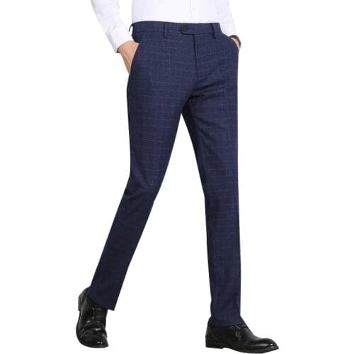 Winter Plaid Pants Men Business Office Suit Trousers Men Warm Clasic Men Dress Pants Slim Fit Formal Pantalones Hombre Traje