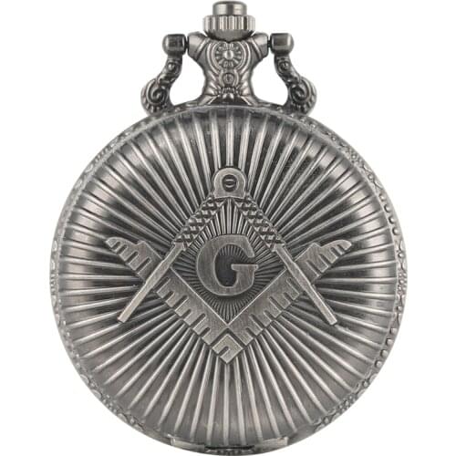 Retro G Freemasonry Masonic Pattern Antique Vintage Silver Gray Quartz Fob Clock Pendant Pocket Watch With Chain Necklace Gifts