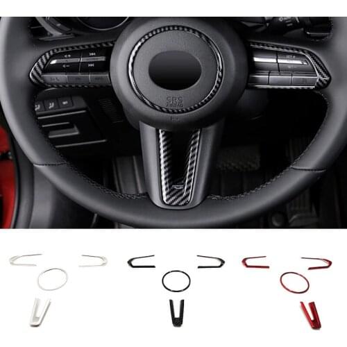 For Mazda 3 CX-30 2019 2020 accessories ABS Carbon fiber/Red/Matte Car Steering wheel Switch Button frame Cover Trim Car styling