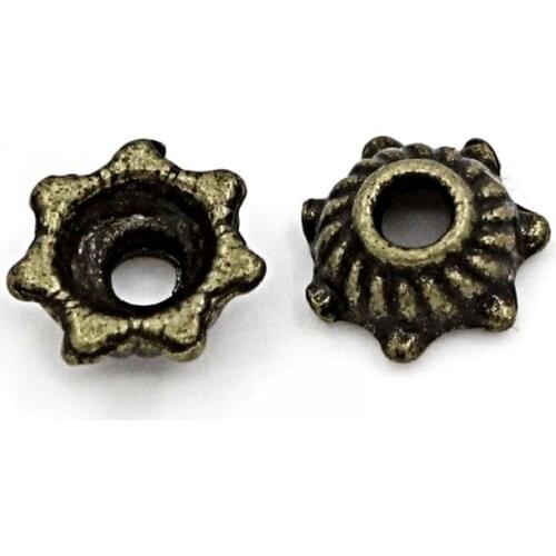 DoreenBeads Retail Bead Caps Flower Antique Bronze(Fit 4mm Beads)5x5mm,Hole:Approx 1mm,500PCs