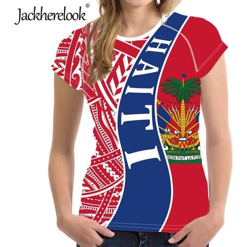Jackherelook Womens Summer O Neck Casual T Shirts Haiti Flag Design Loose Tshirt Fashion Short Sleeve Tops Tee Camisas de Mujer