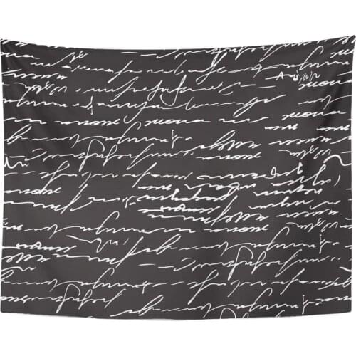 Tapestry Black Write Abstract Calligraphy Text Pattern with Old Writing Cursive Mail Tapestries Wall Hanging for Living Room